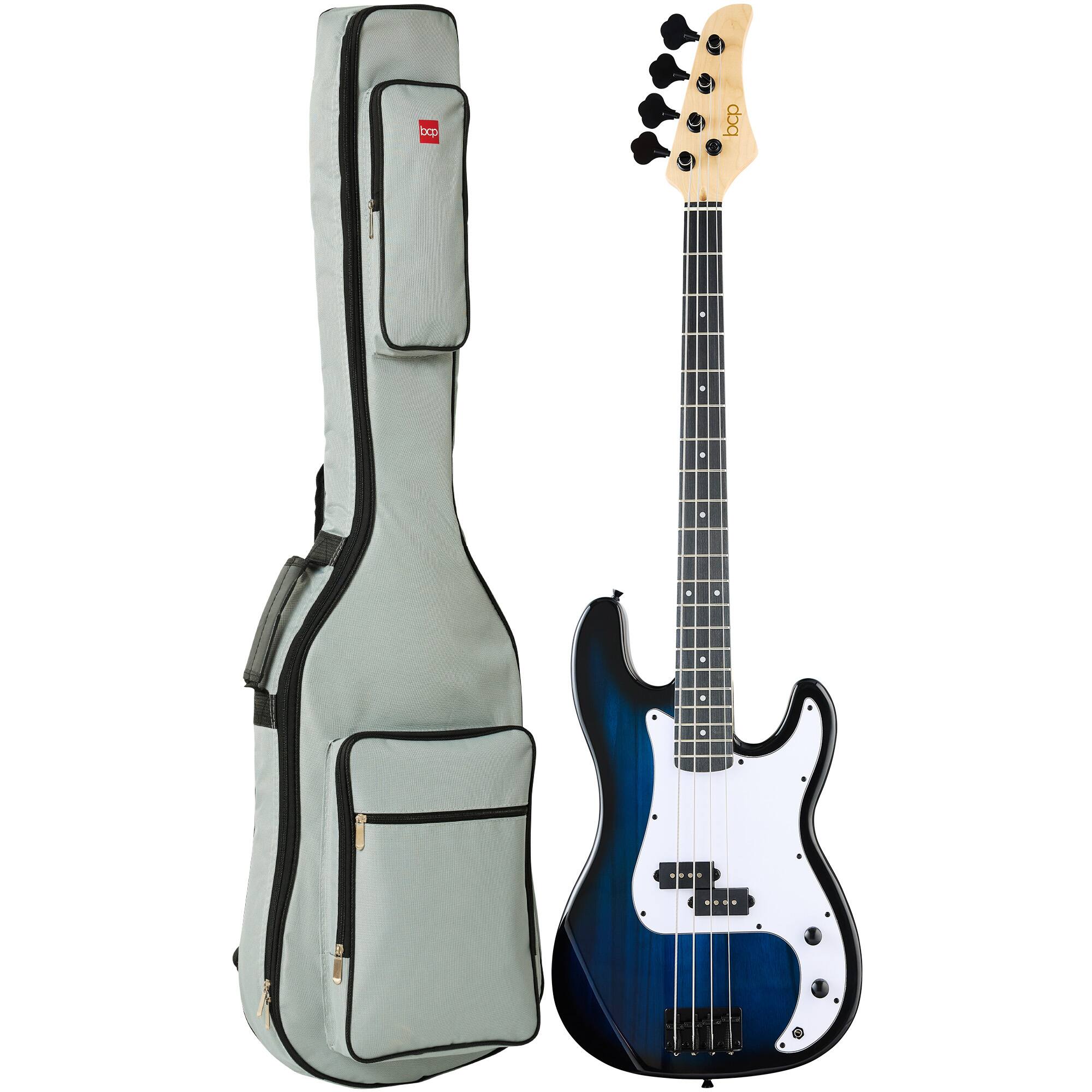 Best Choice Products - Full Size Beginner 4-String Electric Guitar Bass Guitar w/ Padded Case - Hollywood Blue/White