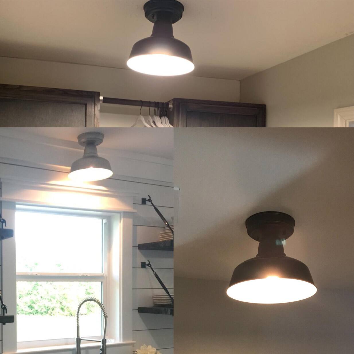 Back. MOOSE - Farmhouse Matte Black Semi-Flush Mount Ceiling Light Barn Shape - Black.