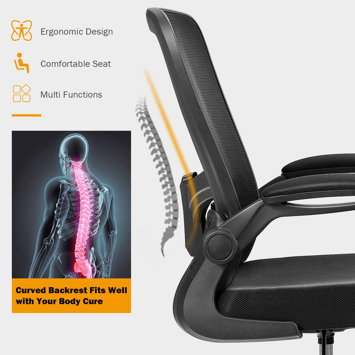 Ergonomic Design: Comfortable Seat, Multi Functions, Curved Backrest Fits Well with Your Body Cure.