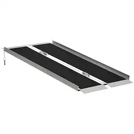 Homcom - 5' Skidproof Portable Wheelchair Ramp for Home, Steps, Doorways, Carpeted Foldable Handicap Ramp - Black