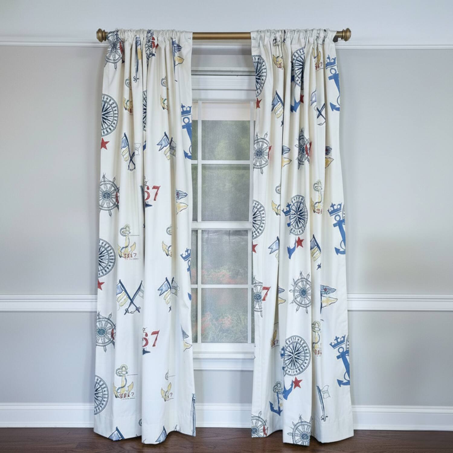 Angle. RLF Home - RLF Home Ralph Lauren Navigator 100% Cotton Rod Pocket Window Curtain set of 2 Panels 100" x 96" Off-White - Off-White.