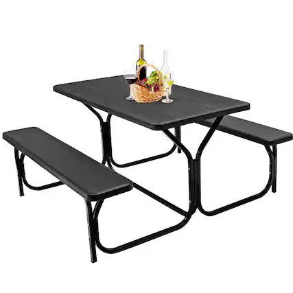 Front. Costway - Costway Picnic Table Bench Set Outdoor Backyard Iron Patio Garden Party Dining All Weather - Black.