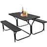 Costway - Picnic Table Bench Set Outdoor Backyard Iron Patio Garden Party Dining All Weather - Black