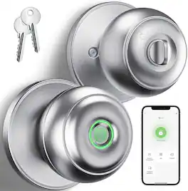 Wrightmaster - 3-in-1 Aluminum Smart Lock Knob with Wi-Fi & Voice Control, Fingerprint, Key, Auto-Unlock & Quiet Mode - Silver