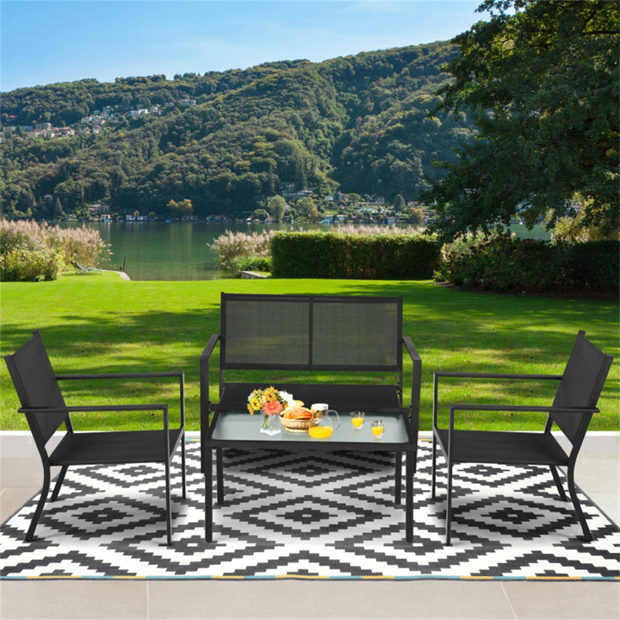 Alt View 1. Boyel Living - Gray 4 PCS Patio Furniture Set Sofa Coffee Table Steel Frame Garden 42.5-in L x 32-in W x 28-in H - Gray.