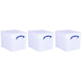 Really Useful Box - 35 Liter Extra Strong Plastic Storage Box with XL Lid, 3 Pack - White