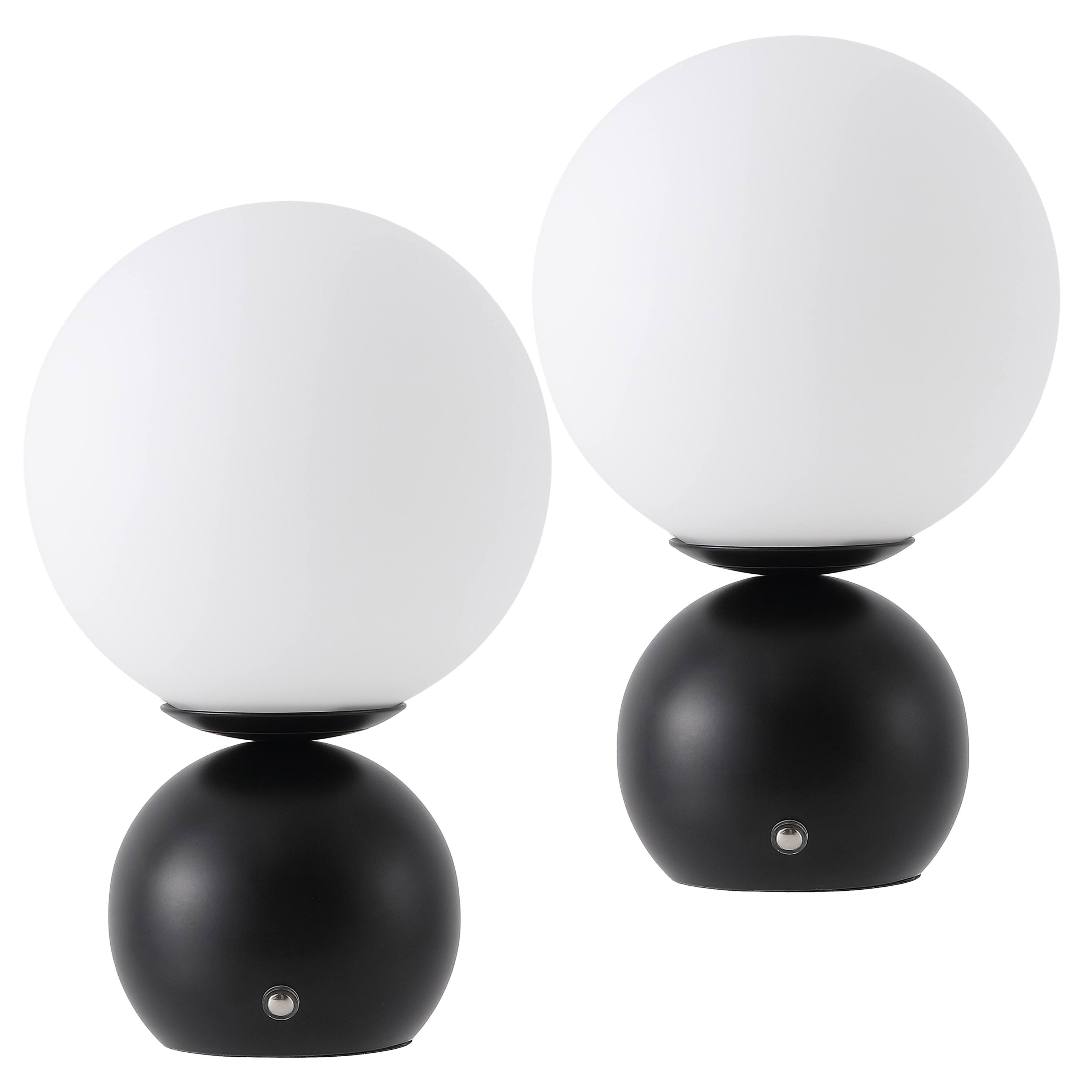 Alt View 7. Jonathan Y - Fatima 9.5" Modern Metal Rechargeable Table Lamp Set of 2, Black with White Glass Globe Shade and Touch Sensor - Black.