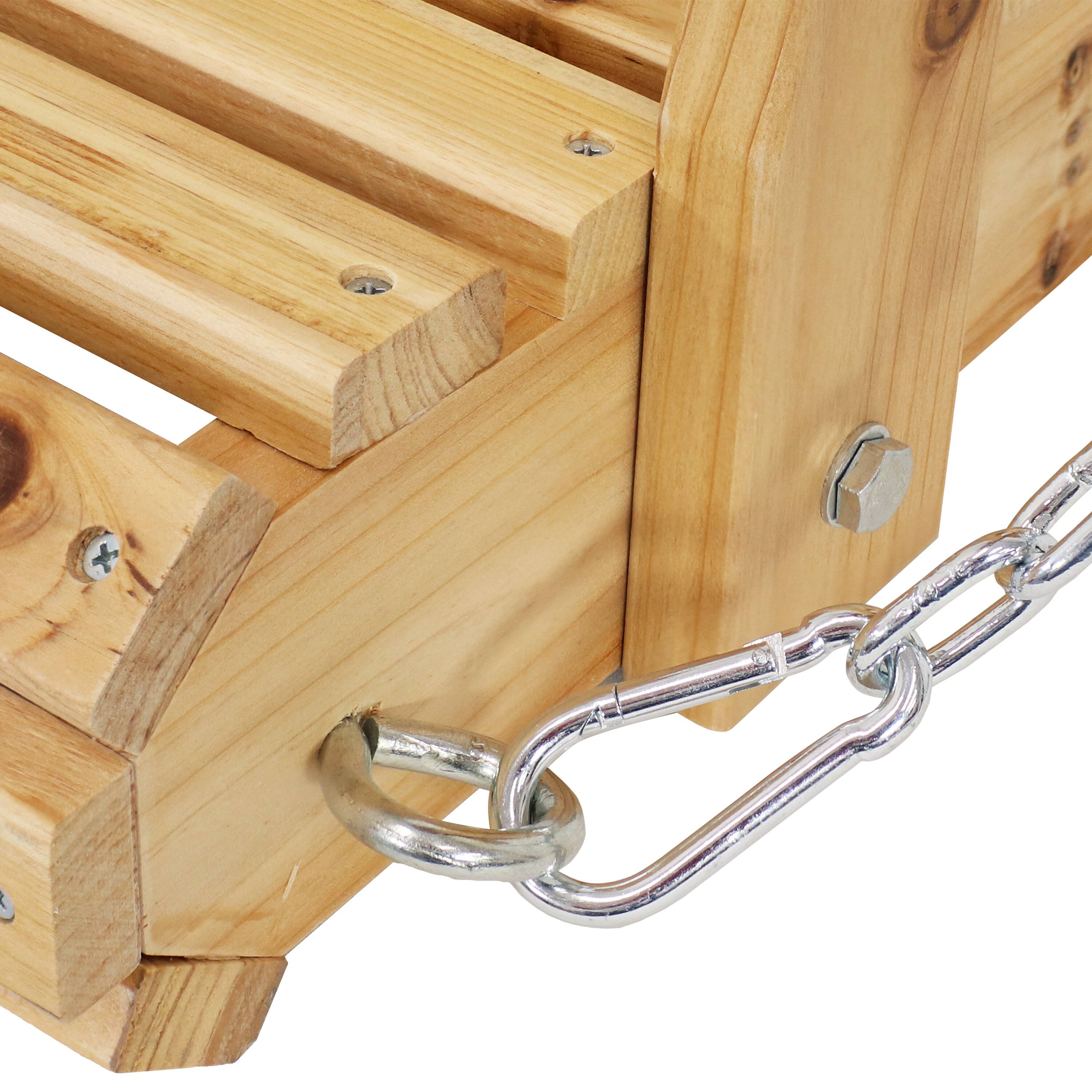 Alt View 6. Sunnydaze - 2-Person Wooden Porch Swing with Armrests/Chains - Traditional - Natural.