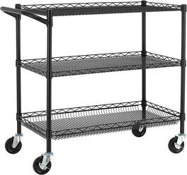 Finnhomy - 3-Tier Heavy Duty Commercial Utility Cart – NSF Listed Steel Wire Rolling Cart with Locking Wheels - Black