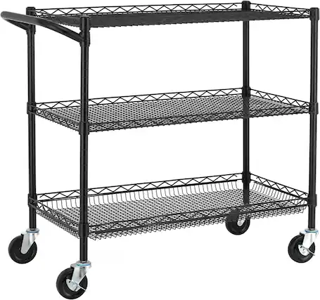 Front. Finnhomy - Finnhomy 3-Tier Heavy Duty Commercial Utility Cart – NSF Listed Steel Wire Rolling Cart with Locking Wheels - Black.