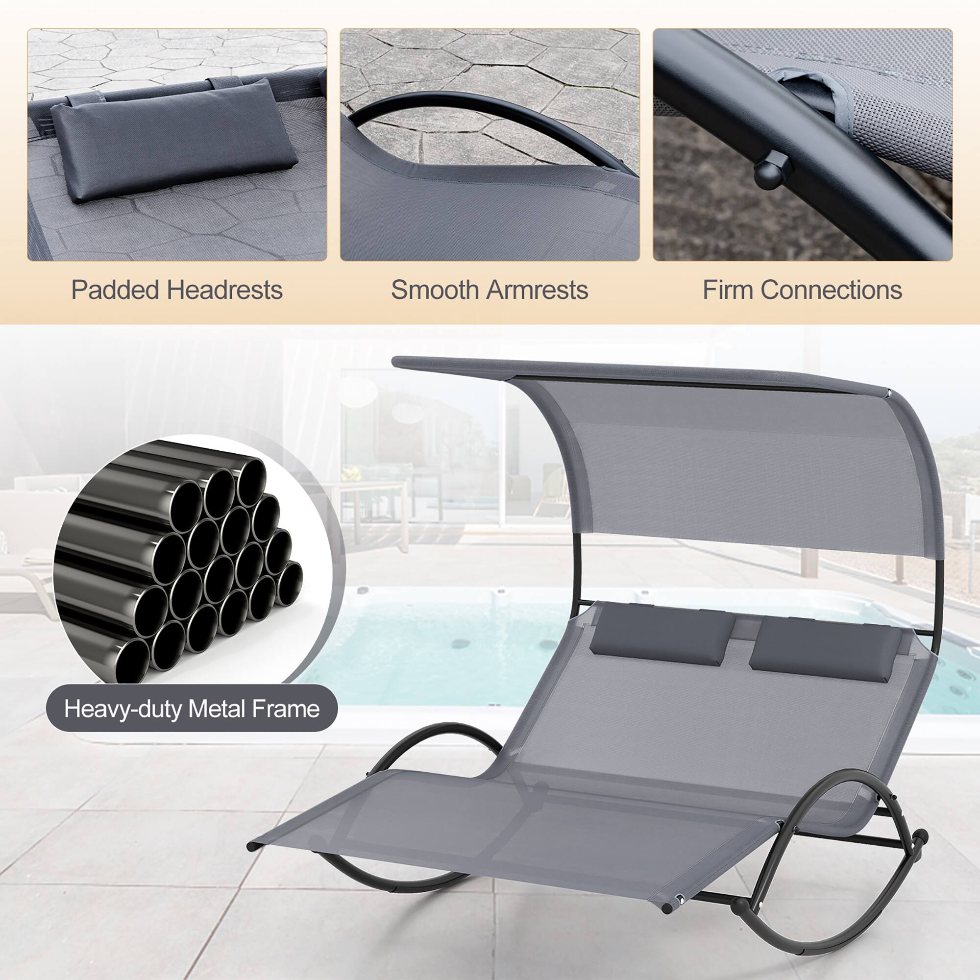 Padded Headrests, Smooth Armrests, Firm Connections, Heavy-duty Metal Frame