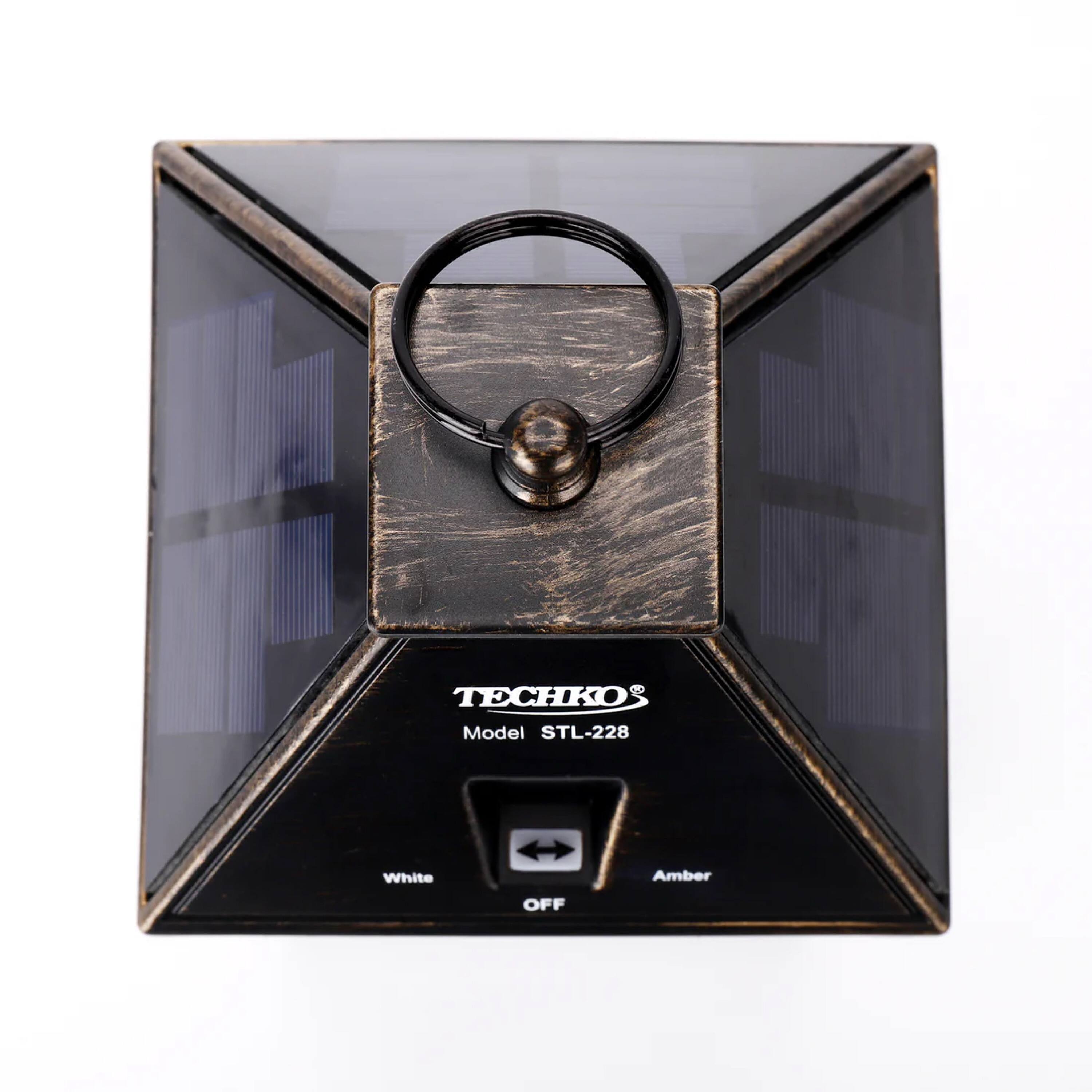 The text on the image is: "TECHKO Model STL-228 White Amber OFF".