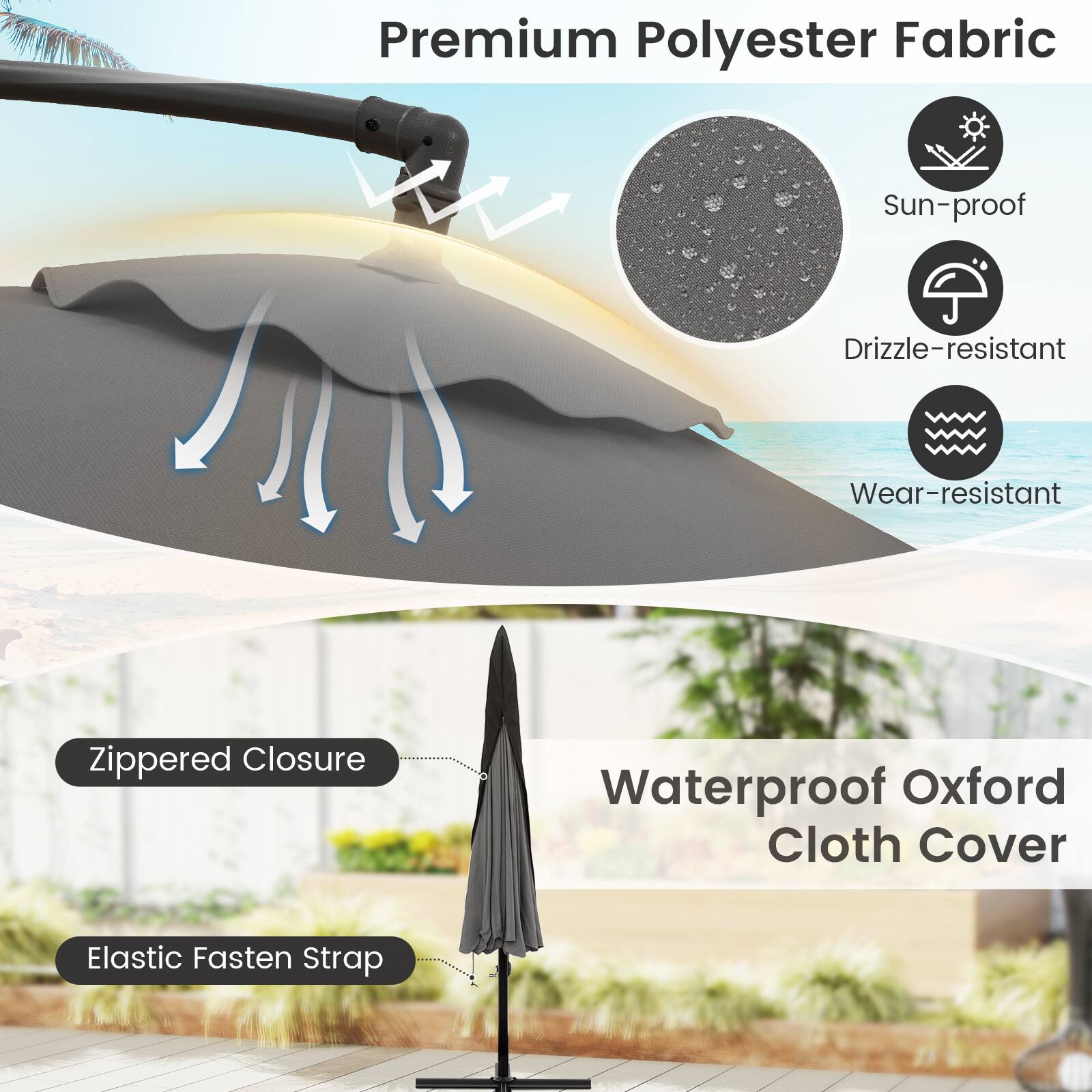 Premium Polyester Fabric, Sun-proof, Drizzle-resistant, Wear-resistant, Zippered Closure, Waterproof Oxford Cloth Cover, Elastic Fasten Strap