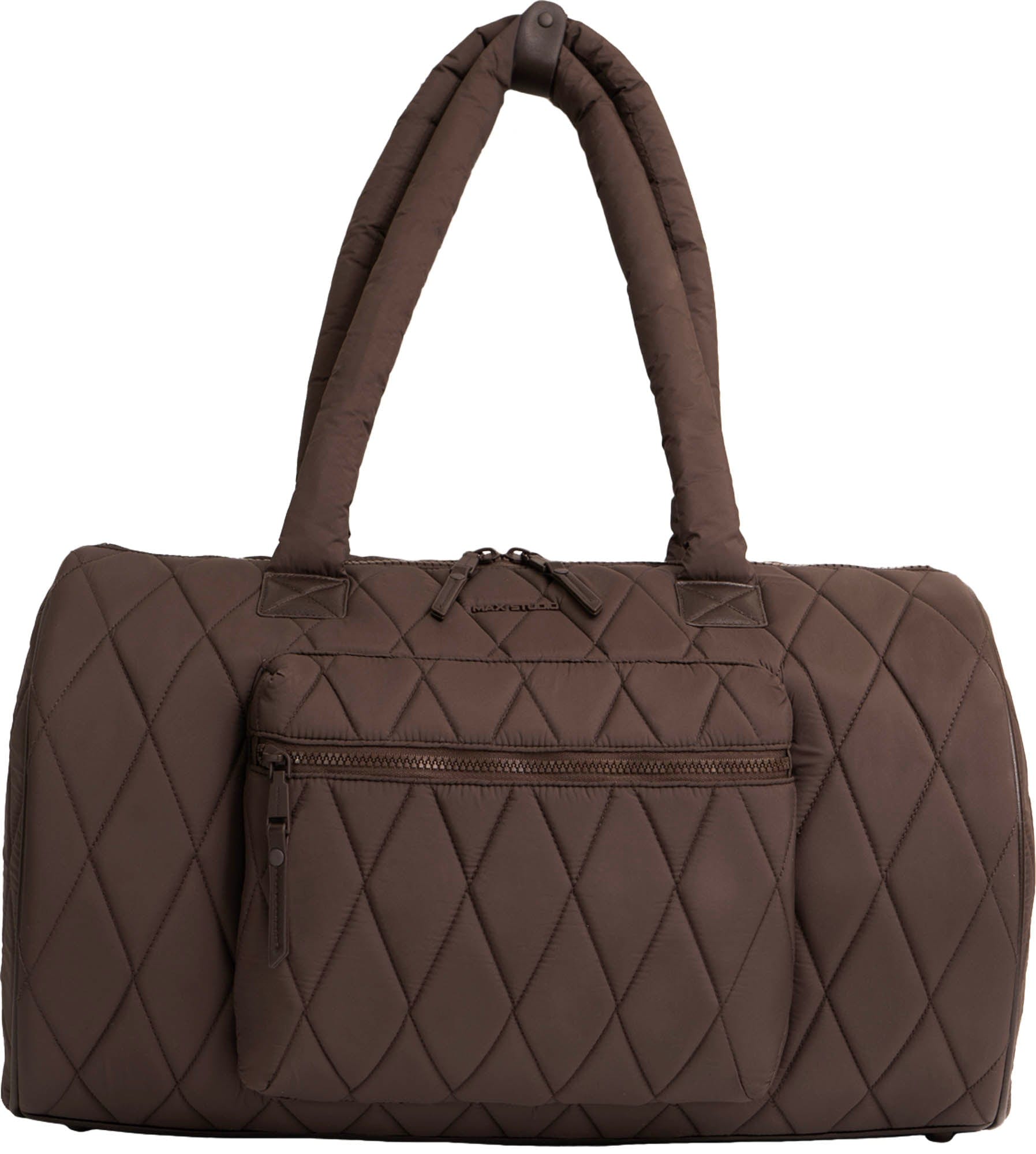 Alt View 2. Max Studio - 20-Inch Large Nylon Diamond-Quilted Roll-Front Duffle Bag - 236-CHOCOLATE.