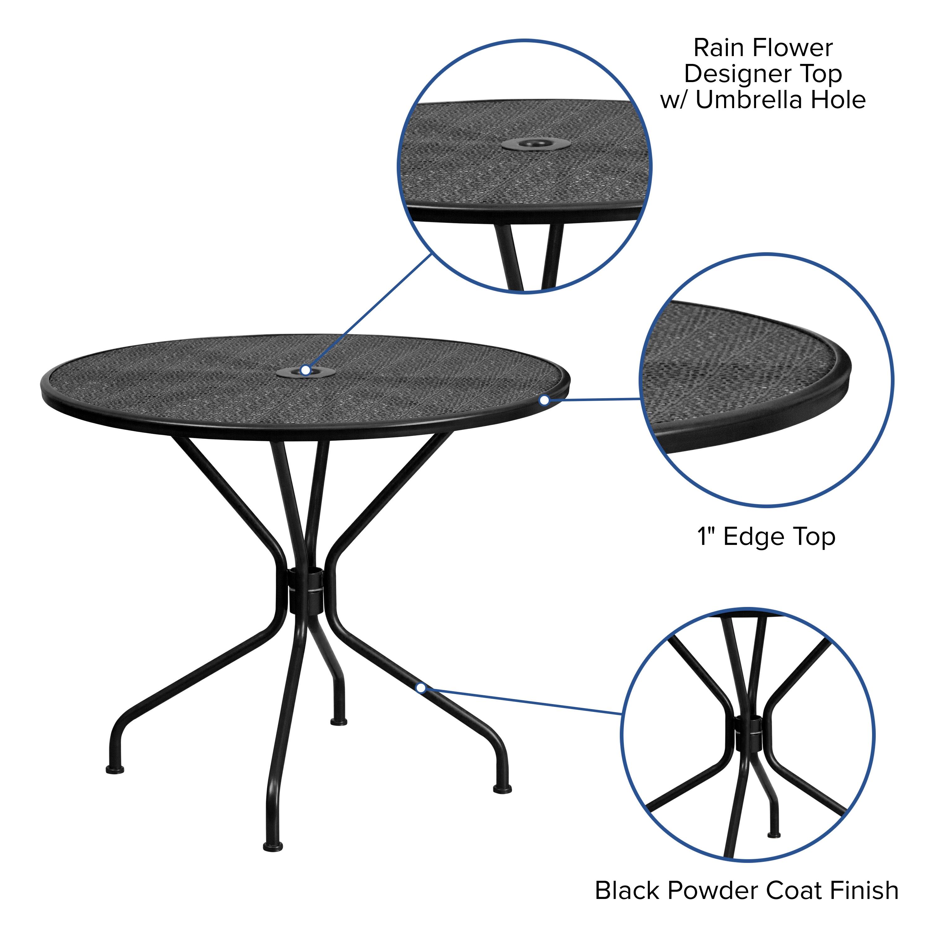 Rain Flower Designer Top w/ Umbrella Hole  
1" Edge Top  
Black Powder Coat Finish