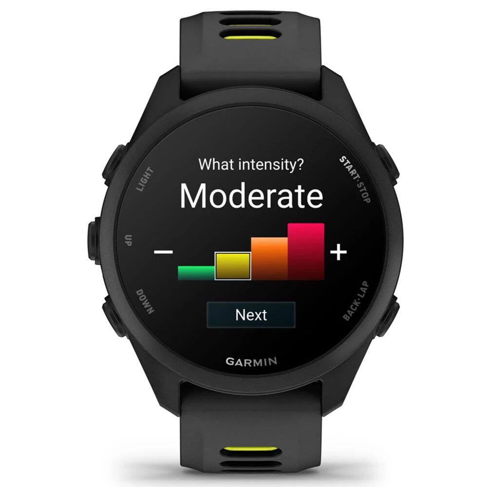 What intensity?  
START LIGHT  
START-STOP  
Moderate  
UP  
+  
DOWN  
Next  
BACK-LAP  
GARMIN