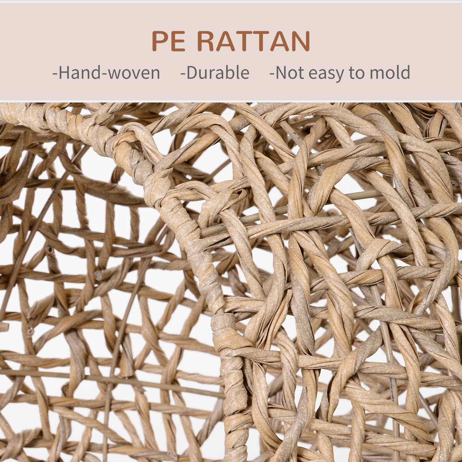 PE RATTAN  
- Hand-woven  
- Durable  
- Not easy to mold