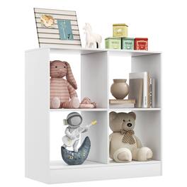 Costway - Kids Toy Storage Organizer 4-Cube Wooden Display Bookcase with Anti-toppling Device - White