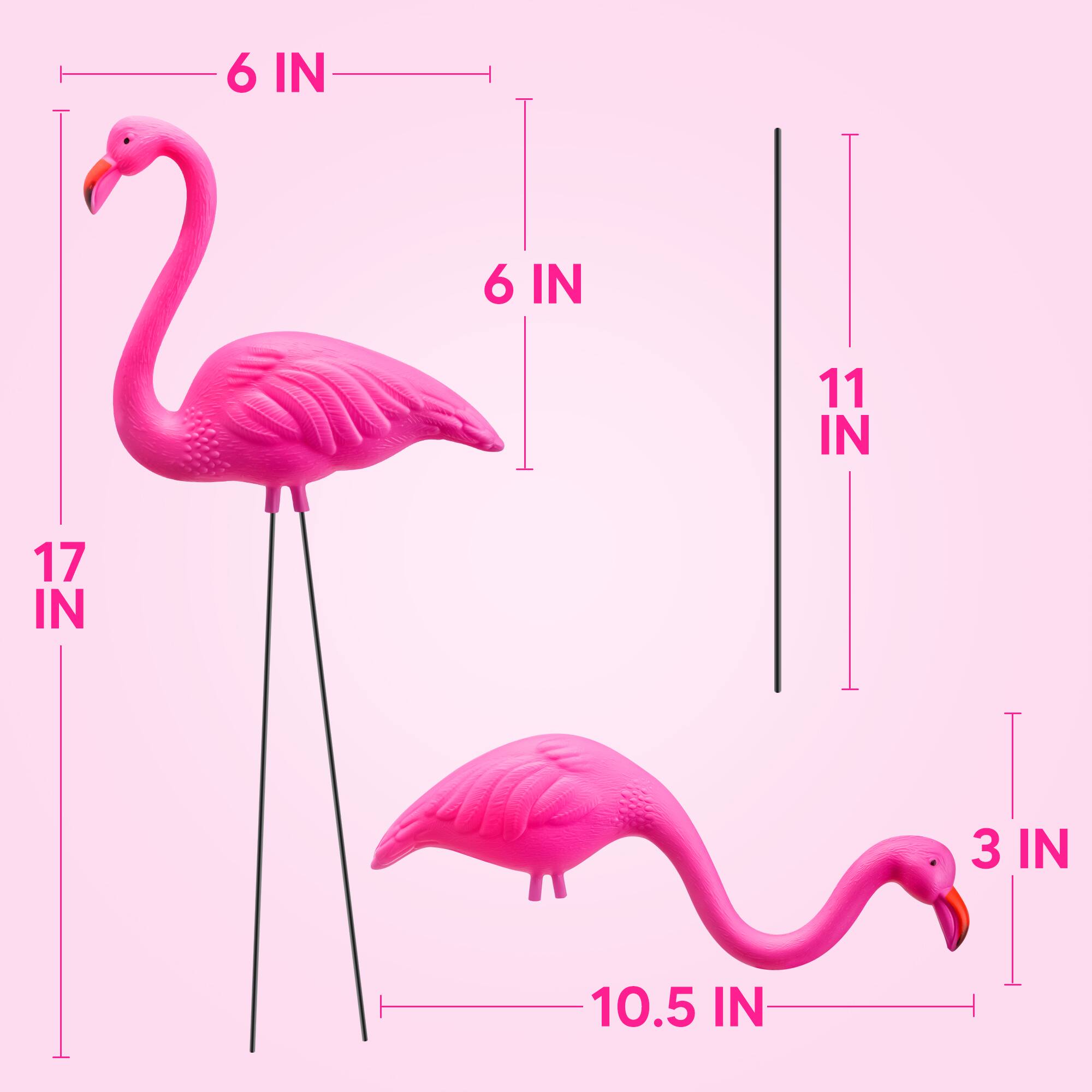 Back. Joyfy - 2 Pack Small Pink Flamingo, Yard Flamingo Decor for Sidewalks and Garden, Outdoor Decoration, Luau Party, Tropical Decor.