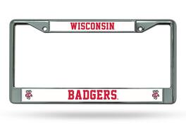 Rico Industries - Wisconsin Badgers - 12" x 6" Standard Size - Chrome Metal License Plate Frame - Multi