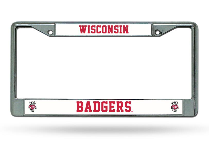 Wisconsin Badgers - 12" x 6" Standard Size - Chrome Metal License Plate Frame
