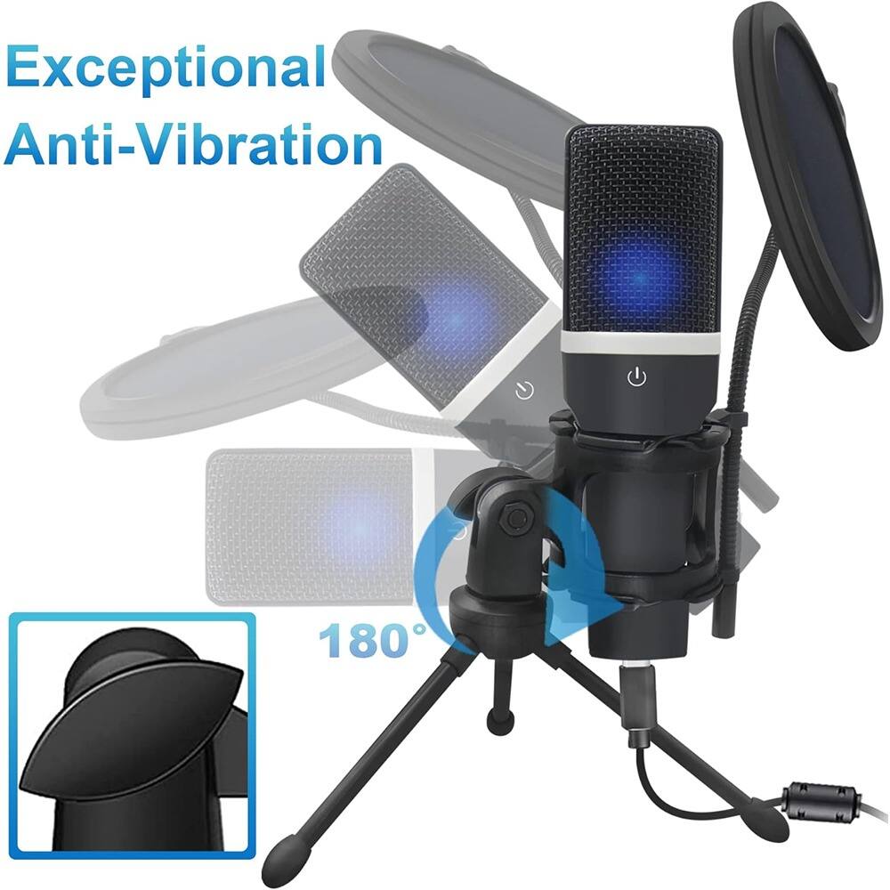 Back. MOSZAR LLC - USB Condenser Gaming Microphone – Cardioid, Plug & Play, One-Touch Mute for Streaming - Black.