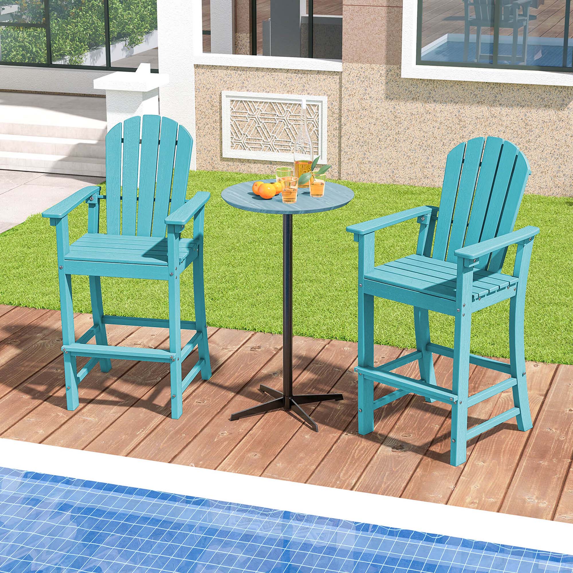 Alt View 1. Costway - Outdoor HDPE Bar Height Stool Patio Tall Chair Armrest Footrest All Weather - Turquoise.