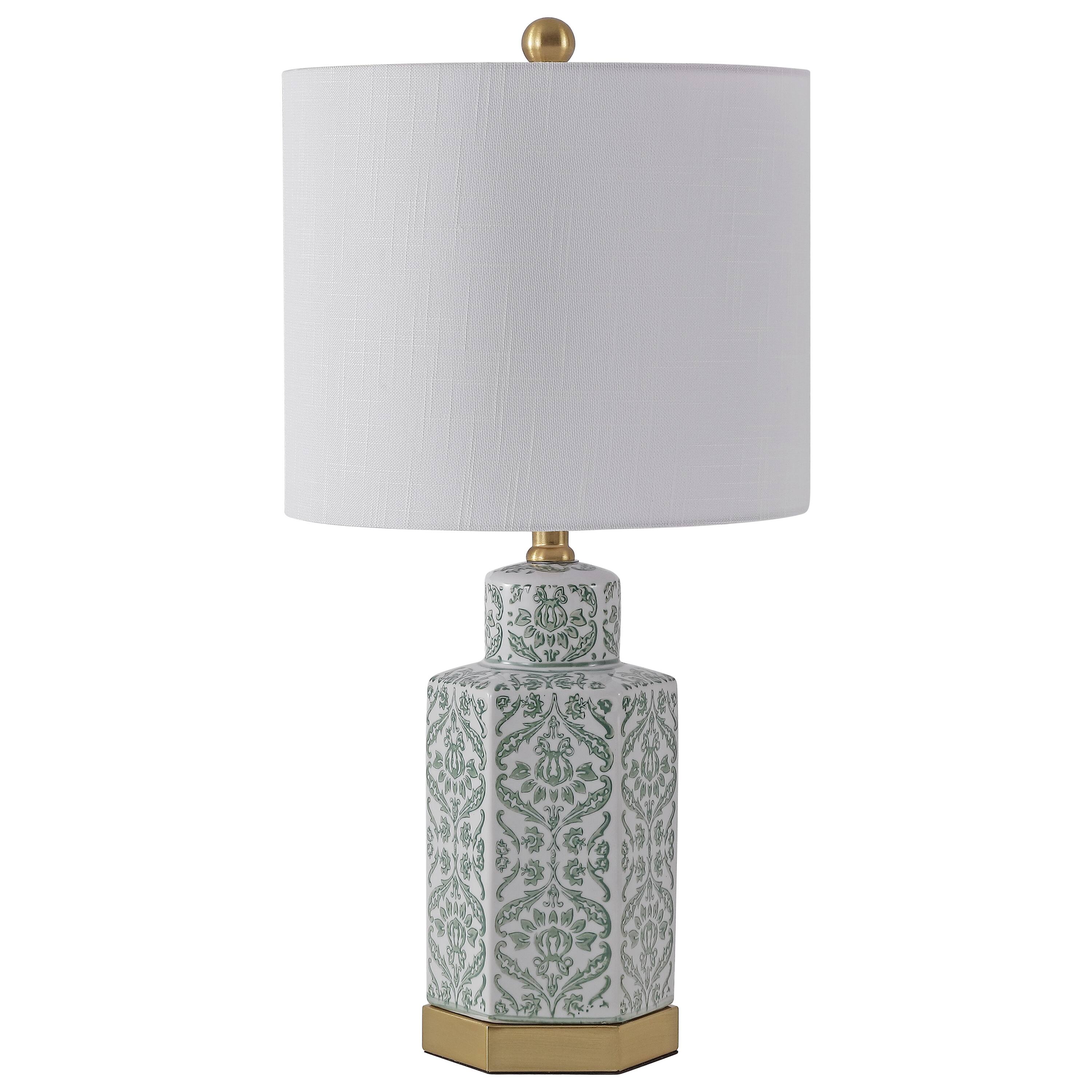 Alt View 7. Jonathan Y - Diana 23.5" Classic Green and White Floral Ceramic Table Lamp with Brass Base, Traditional for Living Room - Green/White.