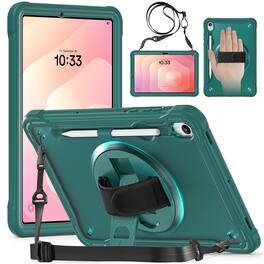 Dteck - Rugged Case for Samsung Galaxy Tab S11 2025 Shockproof Handstrap Foldable Kickstand Cover+Crossbody Strap - Darkgreen