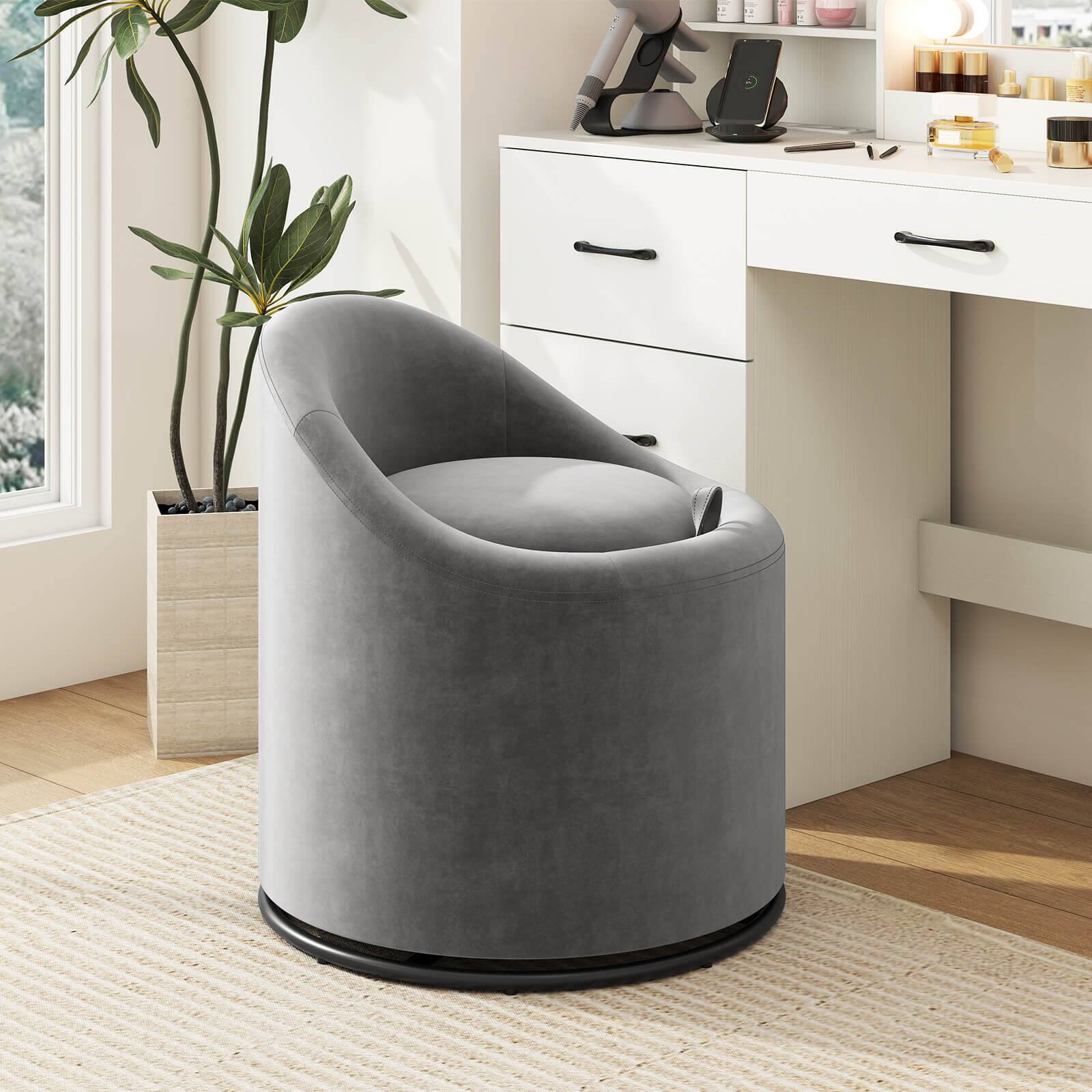 Alt View 1. Costway - Costway 1 PCS Barrel Chair with Storage 360° Swivel Upholstered Vanity Chair with Backrest - Gray.