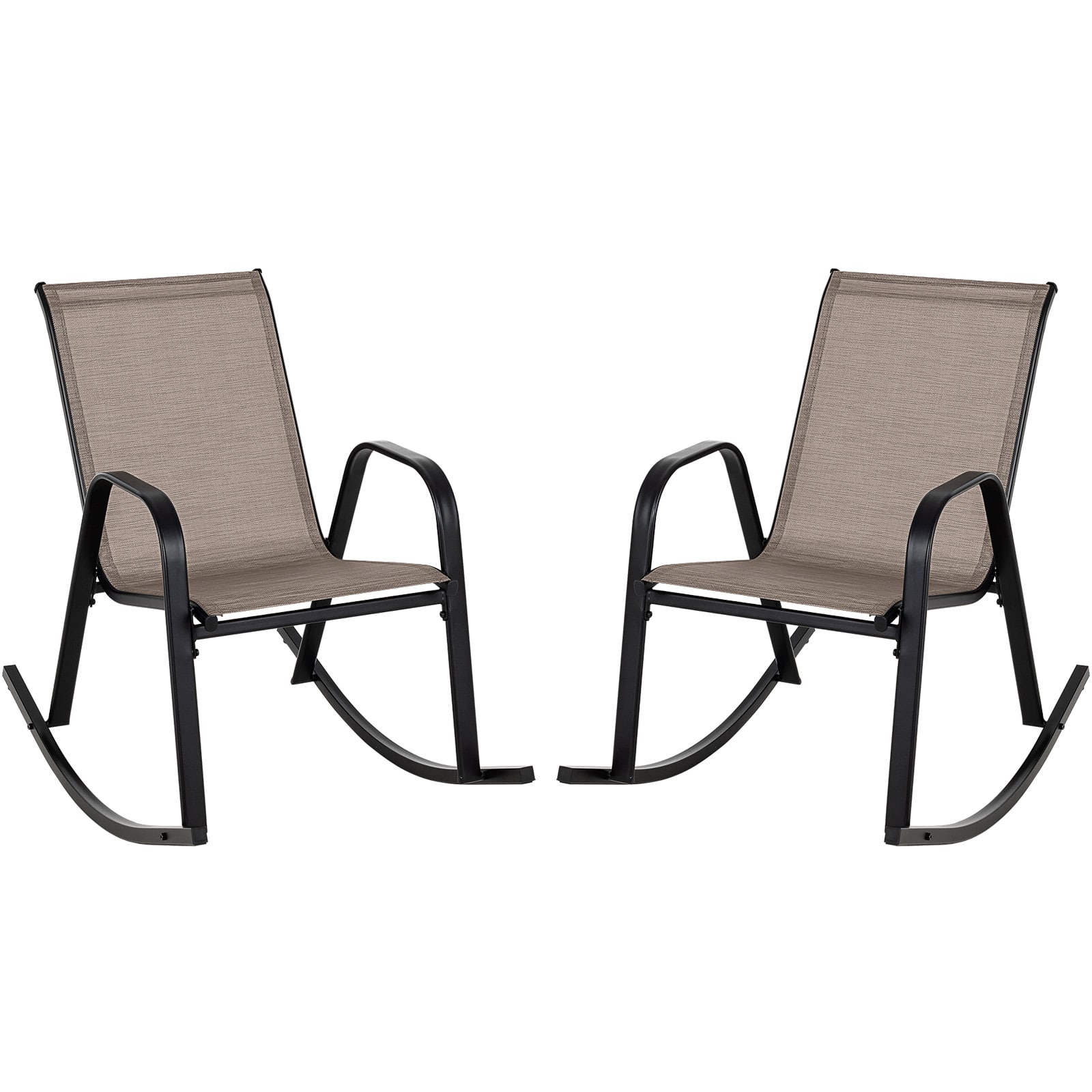 Front. Costway - Costway 2 PCS Patio Rocking Chair Heavy-Duty Metal Rocker Outdoor Anti-Slip - Brown.
