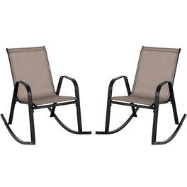 Costway - 2 PCS Patio Rocking Chair Heavy-Duty Metal Rocker Outdoor Anti-Slip - Brown