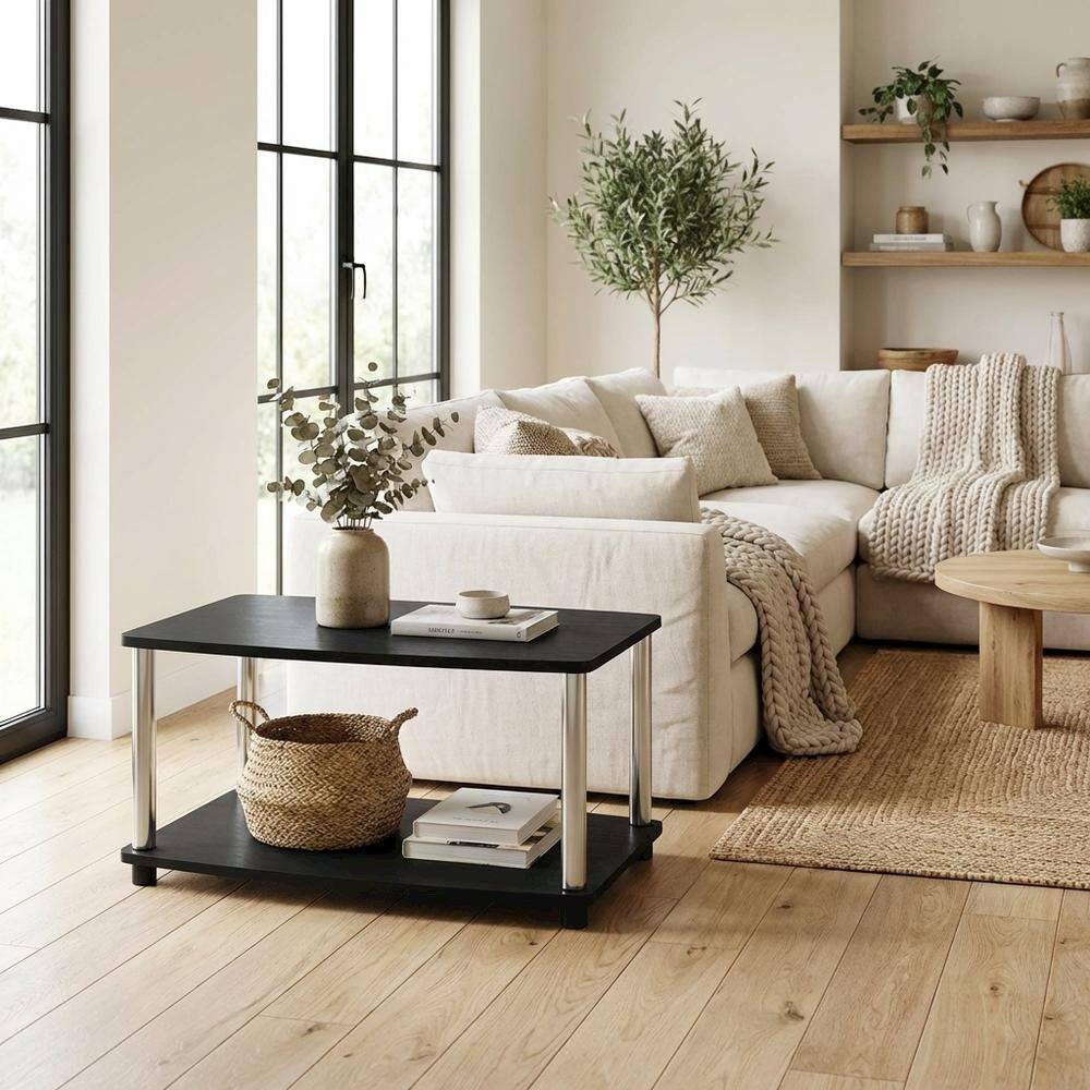 Alt View 2. FurniFact - Wooden TV Stand with Americano/Chrome Finish, Elevated Design, No Tools Required - Black.