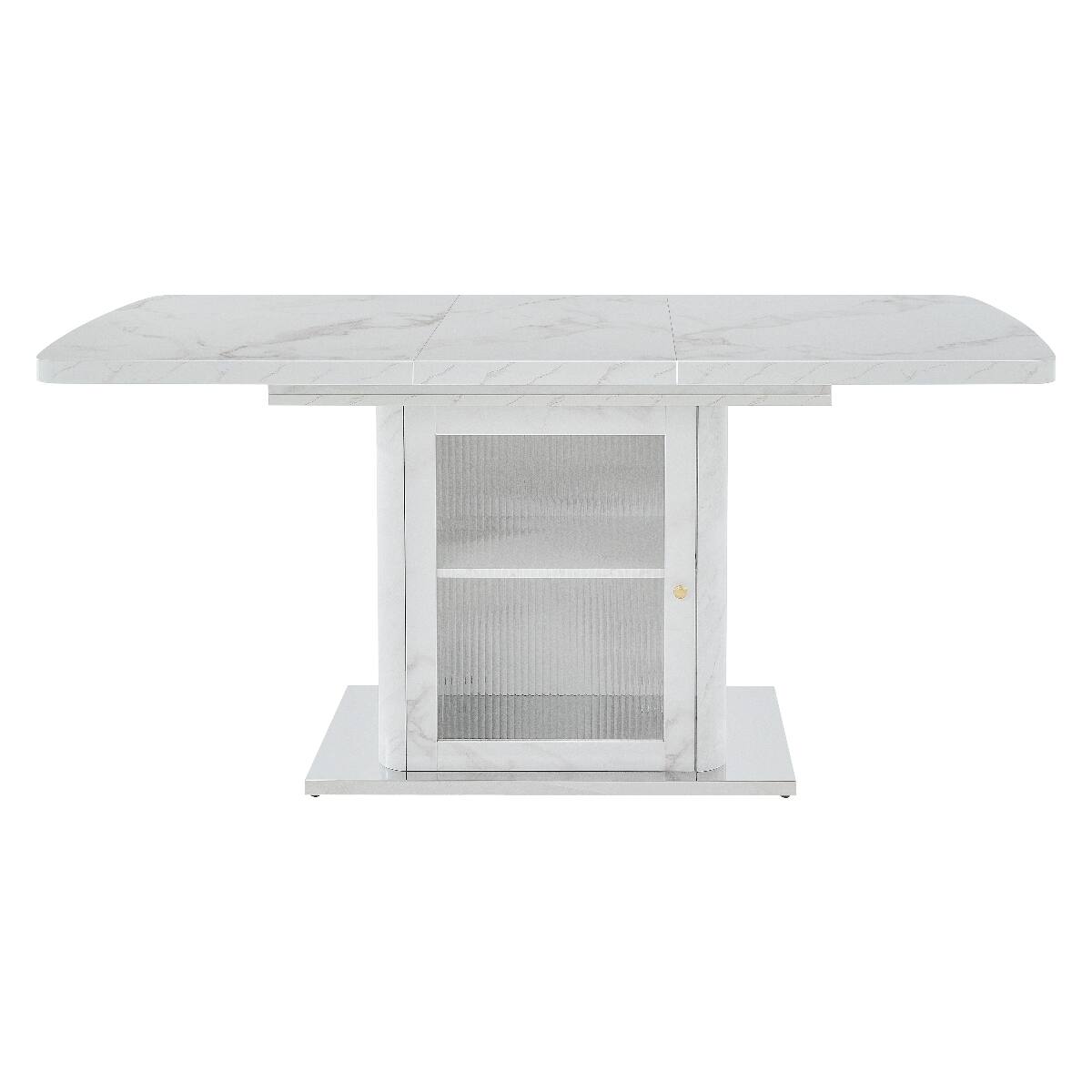 Alt View 9. Loheer - Loheer Extendable Rectangular Dining Table with White Marble Look and Storage Cabinet Base - White.