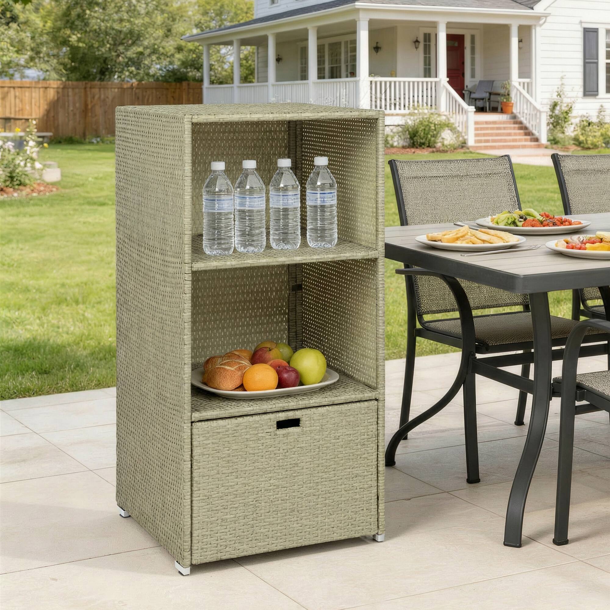 Alt View 7. Outsunny - Pool Towel Rack, Water-Resistant PE Plastic Rattan Wicker Storage Organizer, 2 Shelves - Gray.