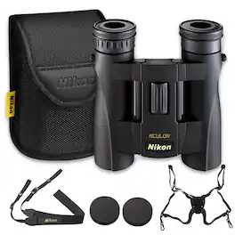 Nikon - 10x25 Aculon A30 Binoculars Black, Compact Roof Prism Design Bundle