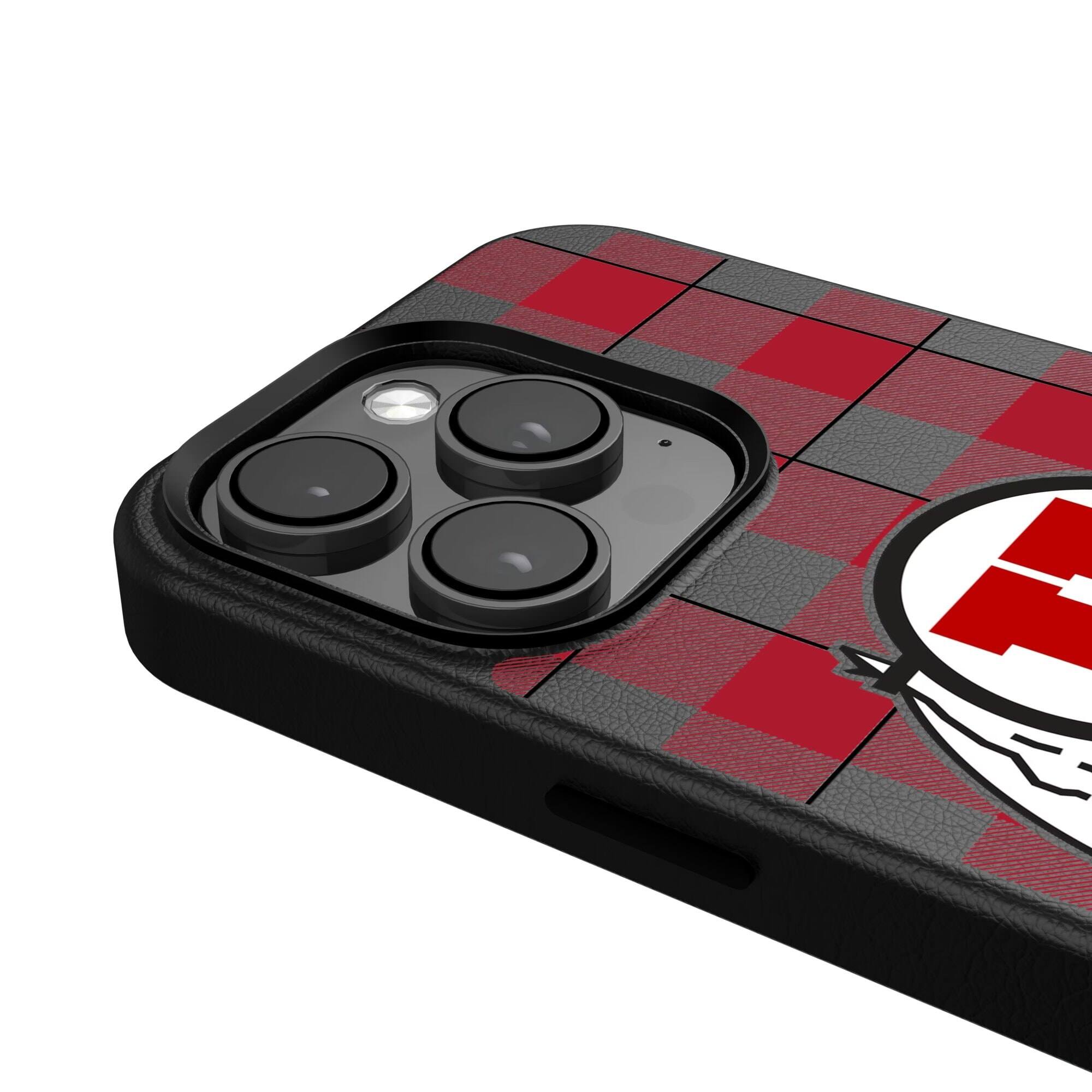 Alt View 3. Keyscaper - Utah Utes Plaid Magnetic Bump iPhone Case - 16 Pro - Black.