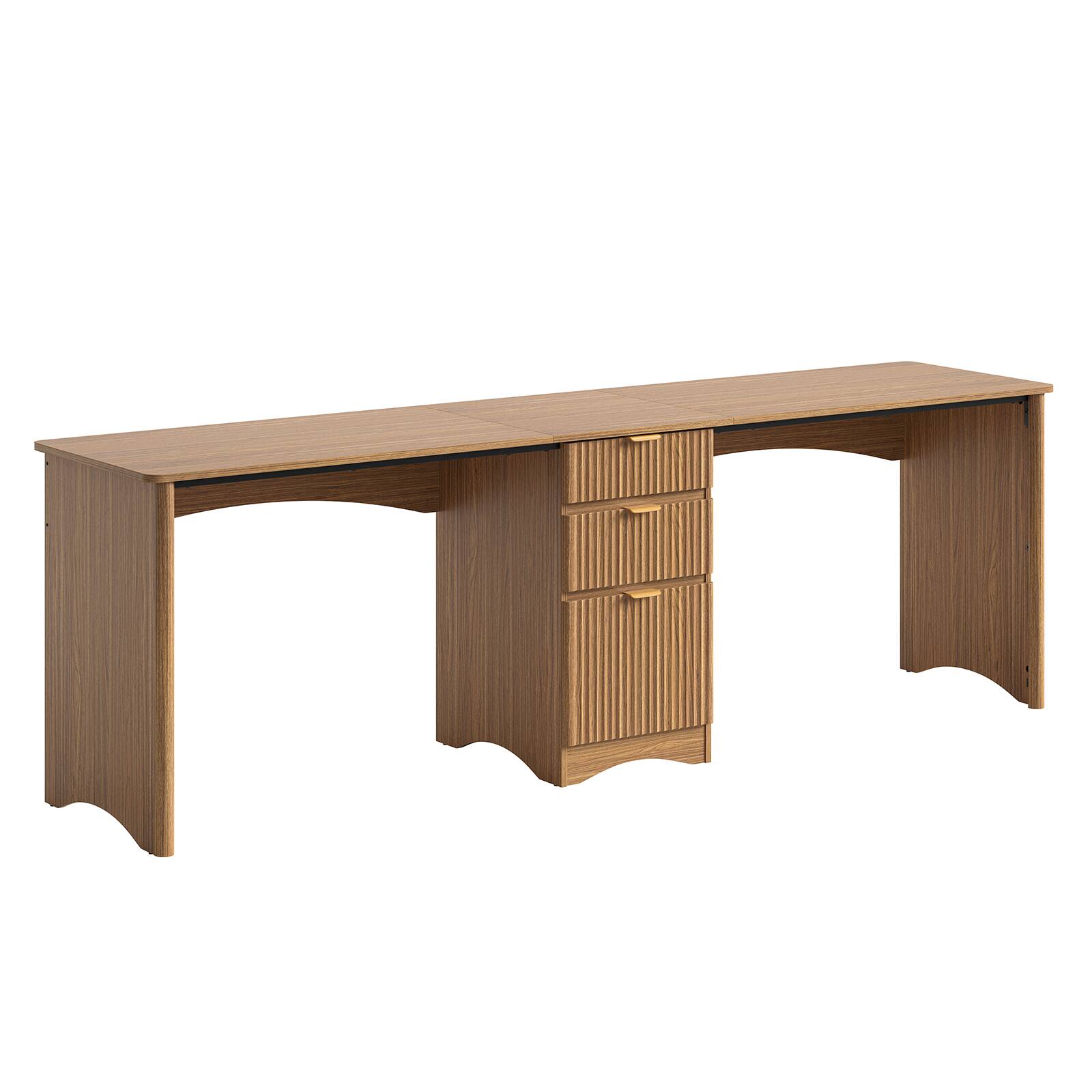 Alt View 5. Bestier - Executive Office Desk with Fluted 3 Drawers File Cabinet Letter Legal A4 Rounded Edges Workstation - Brown Oak.