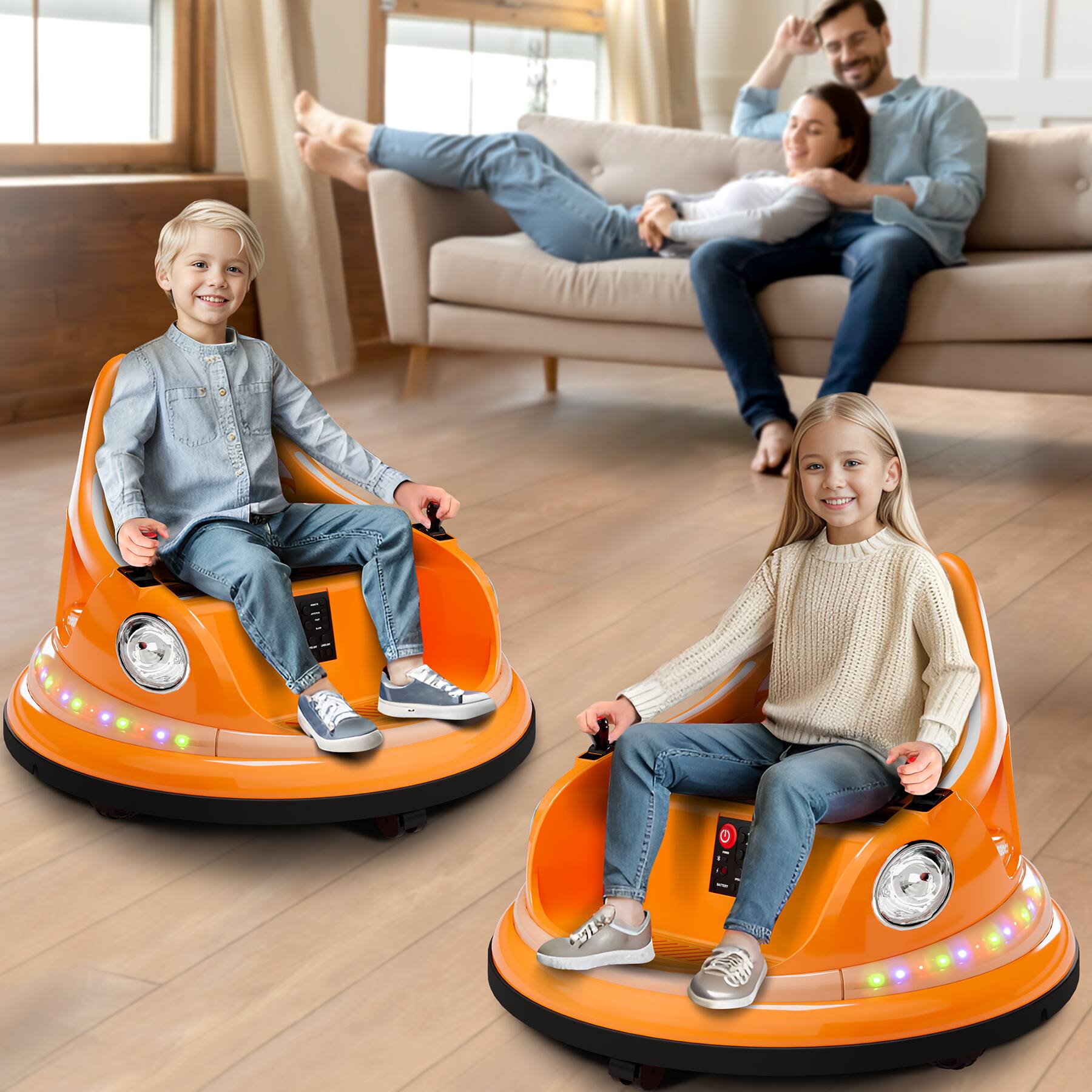 Alt View 3. Jojoka - 12V Kids Bumper Car, 360° Spin, Remote Control, LED, Bluetooth, 2 Speeds, Safety Belt, Ages 4–8, Orange - Orange.