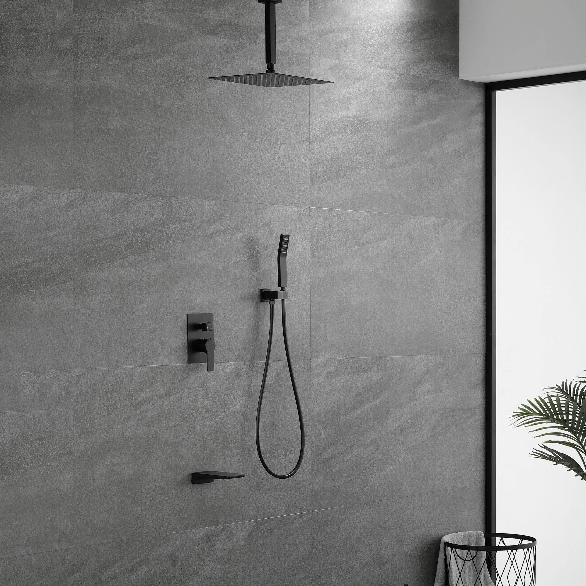Alt View 10. Boyel Living - Ceiling Mount Single-Handle 1-Spray Tub and Shower Faucet with 12 in. Fixed Shower Head in Matte Black (Valve Included) - Matte Black.