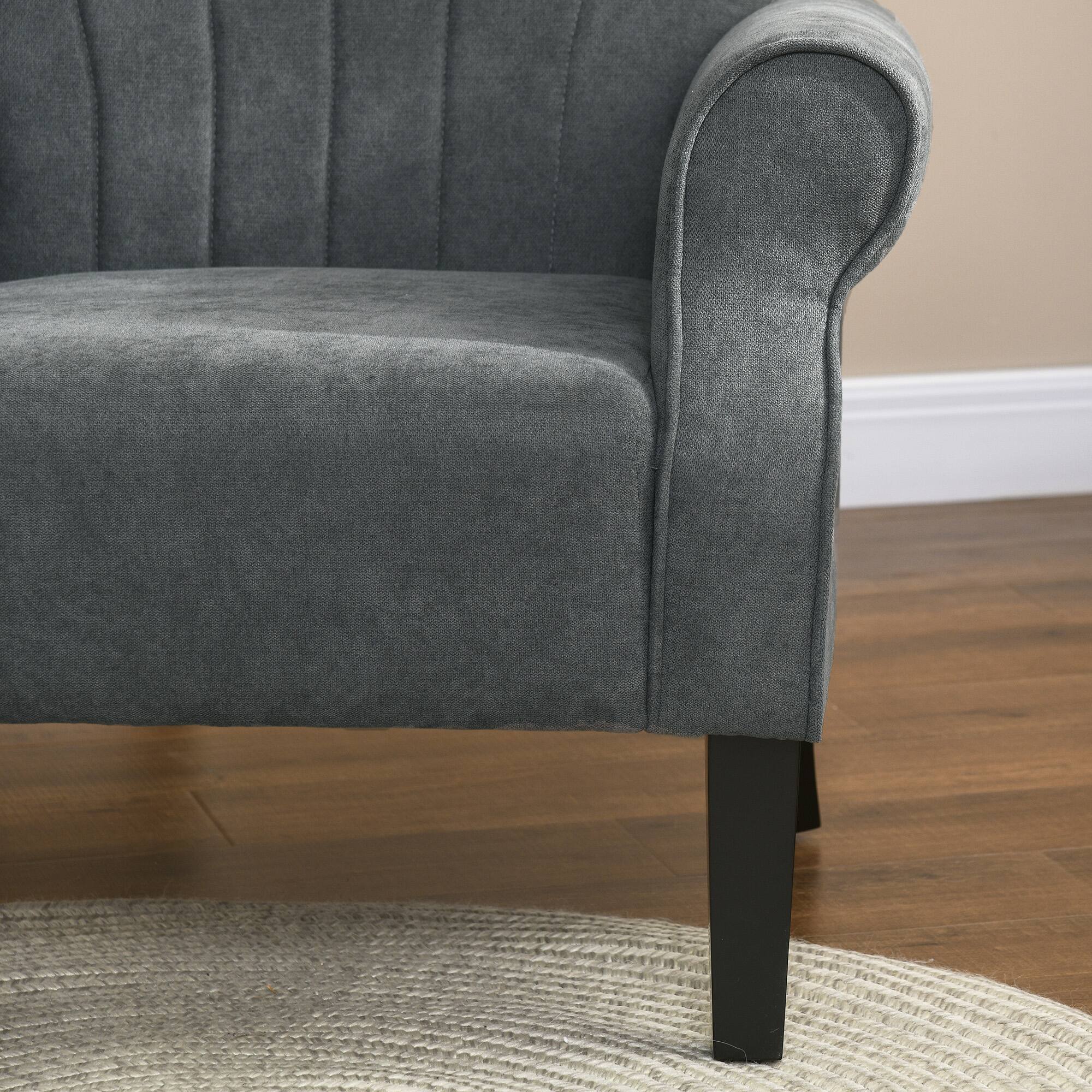 Alt View 4. Homcom - Mid-Century Fabric Accent Chair with Wood Legs - Dark Gray.