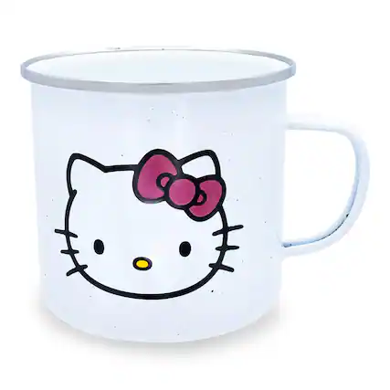 Front. Silver Buffalo - Sanrio Hello Kitty "Hello" Ceramic Camper Mug | Holds 20 Ounces - White.