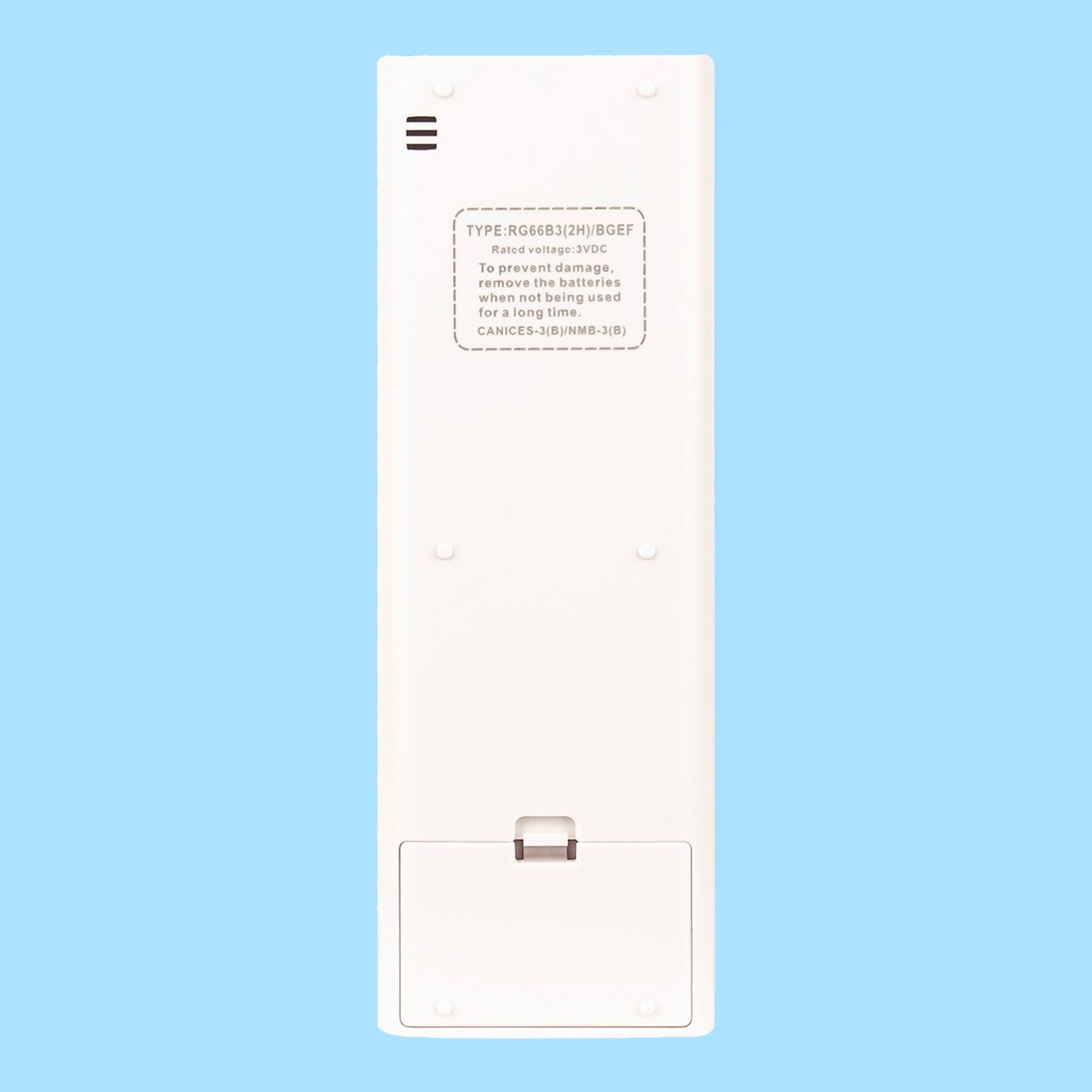 TYPE: RG66B3(2H)/BGEF  
Rated voltage: 3VDC  
To prevent damage, remove the batteries when not being used for a long time.  
CANICES-3(B)/NMB-3(B)