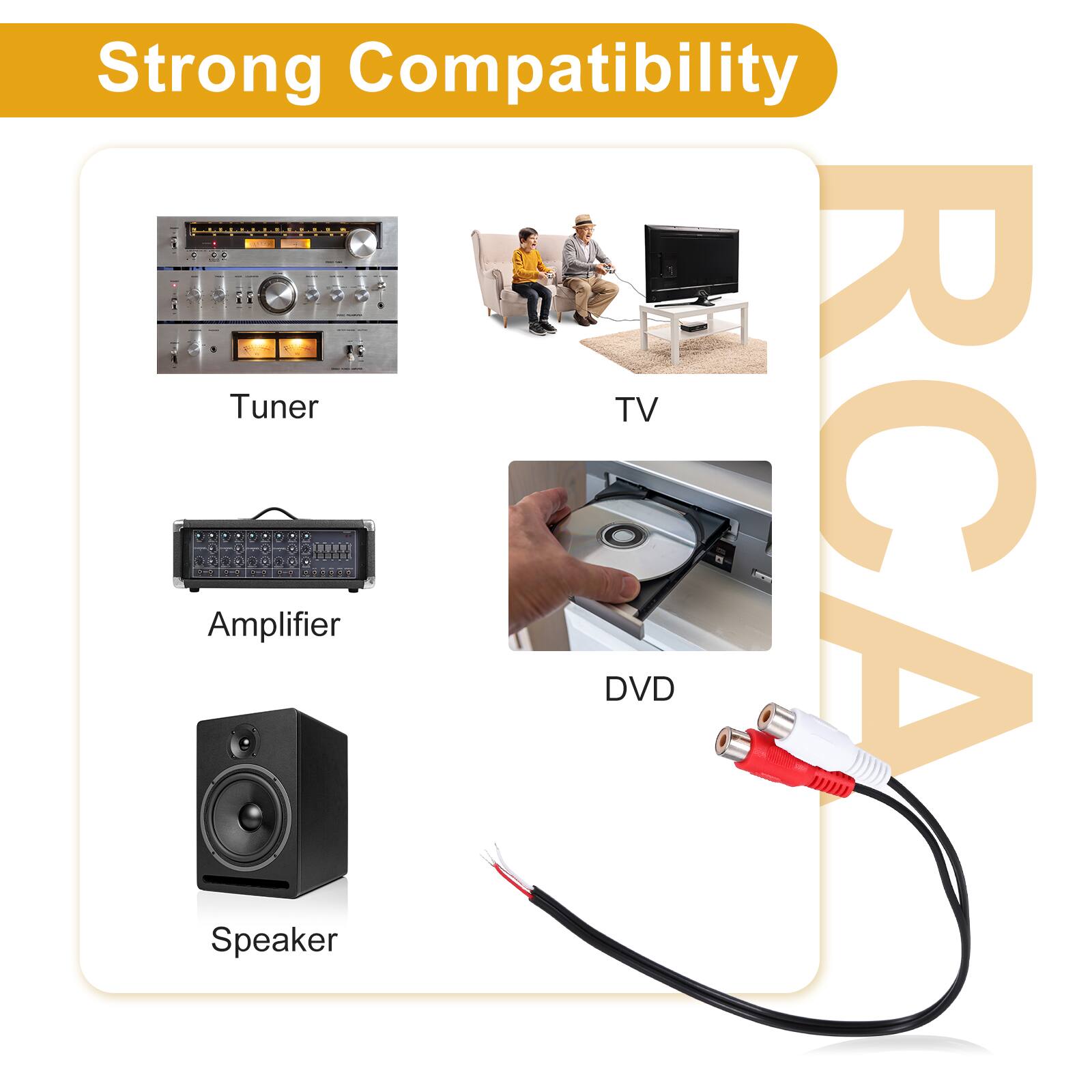 Strong Compatibility  
- Tuner  
- TV  
- Amplifier  
- DVD  
- Speaker
