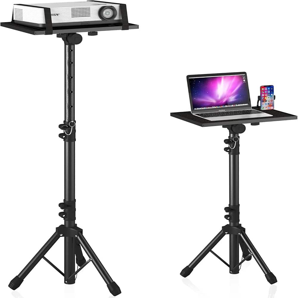 ACJPR - Projector Stand Tripod, Portable Adjustable Floor Mount with Phone Holder - Color: Black Size: A:23"-46"