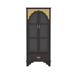 Famapy - Classic Display Cabinet with Ornate Gold Accents & Glass Doors - Black & Brown