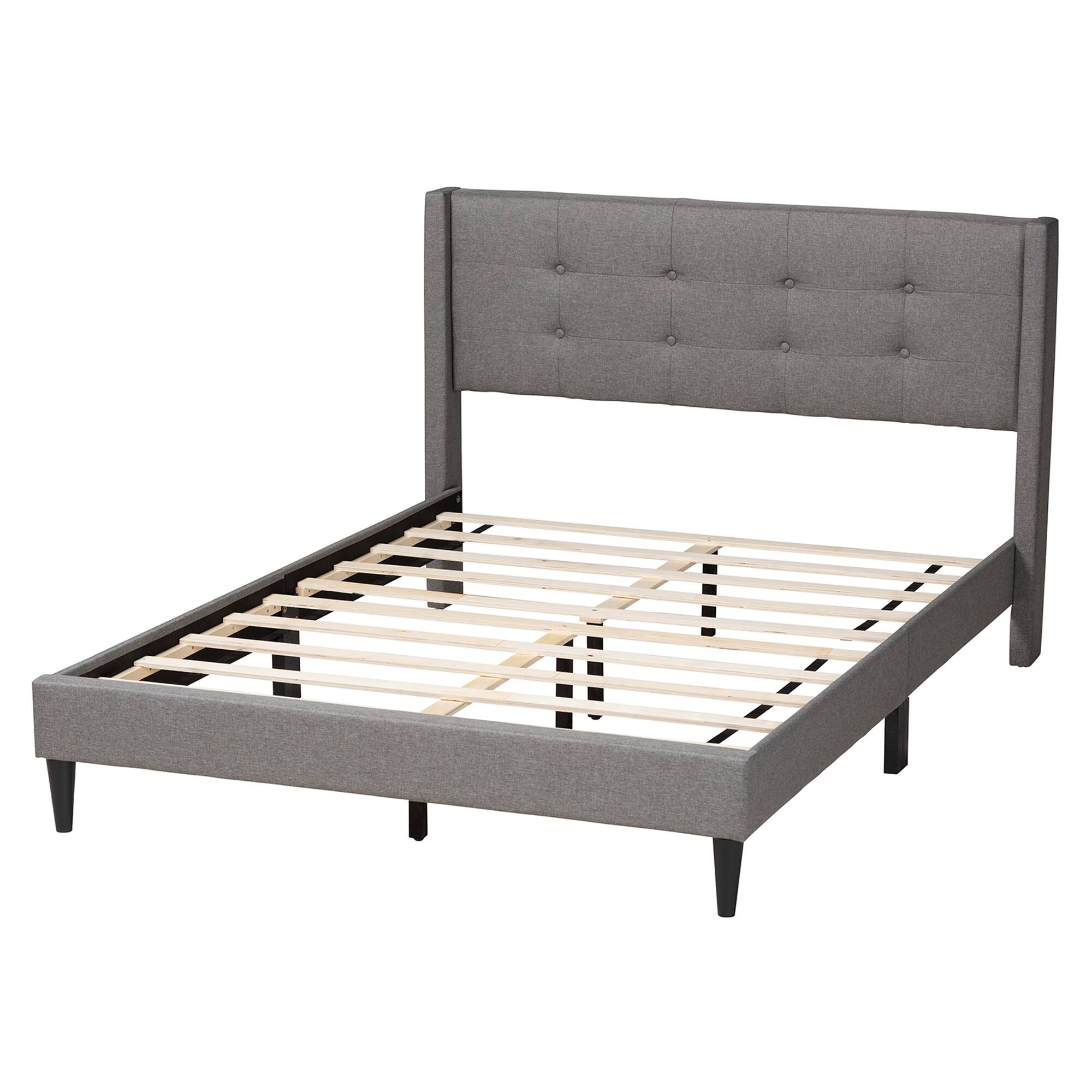 Left. Baxton Studio - Casol Mid-Century Modern Transitional Fabric Upholstered Queen Size Platform Bed - Grey.