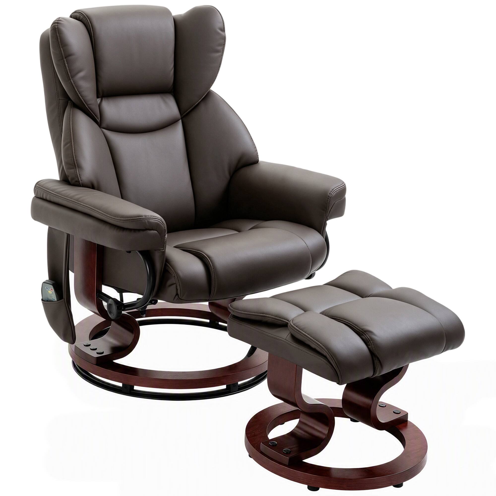 Front. Homcom - Recliner Chair with Footrest, Swivel Armchair, Wrapped Wood Base, 10 Massage Points - Brown.