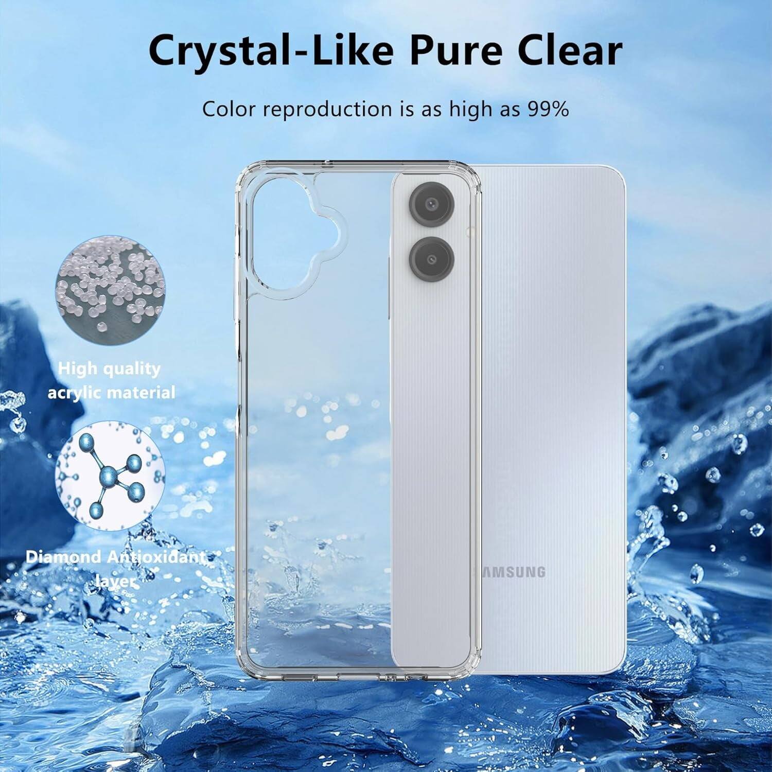 Crystal-Like Pure Clear, Color reproduction is as high as 99%, High quality acrylic material, Diamond Antioxidant layer, AMSUNG