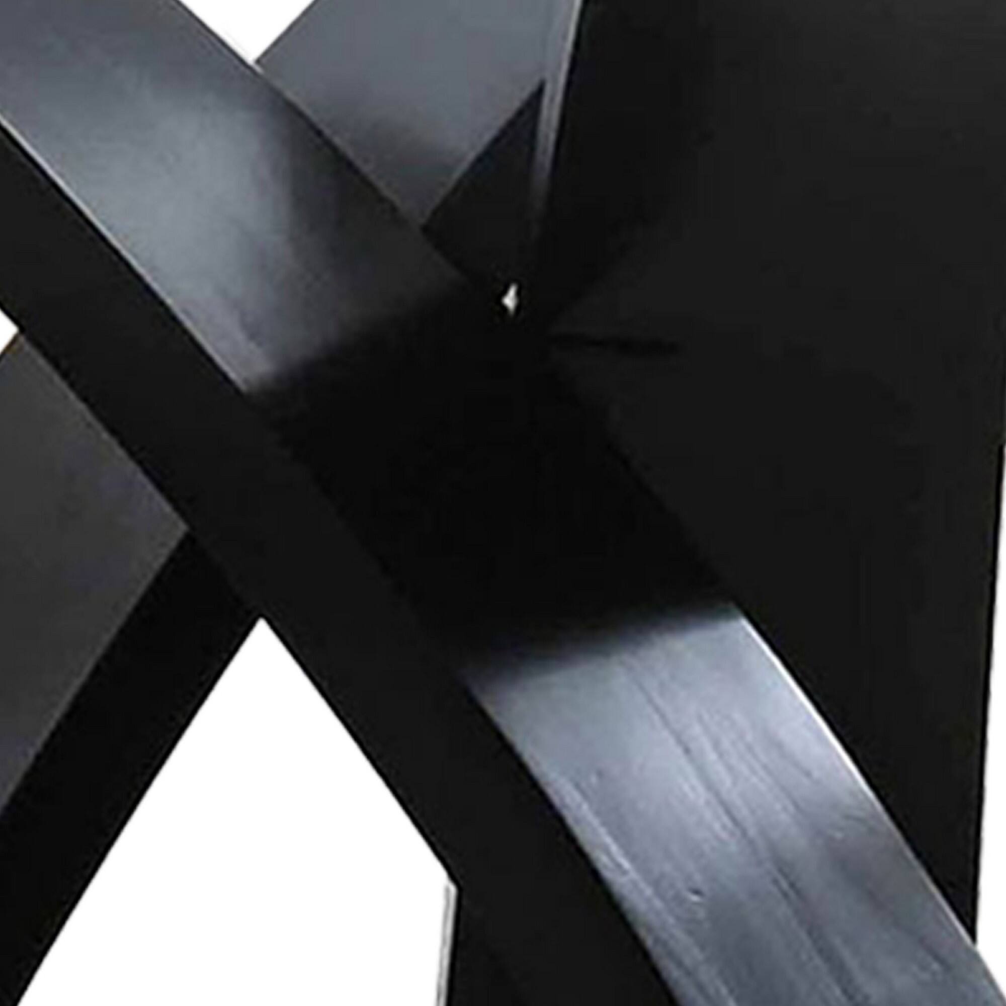 Alt View 1. Manhattan Lane - Round Glass Top Dining Table with Criss Cross Tripod Base, Black - Black.